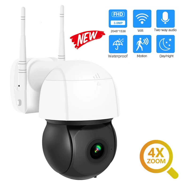 Rodset-cámara IP de seguridad ONVIF para exteriores, videocámara PTZ de 3MP, con Wifi, Zoom Digital 4X, seguimiento automático, Audio y detección humana por Ia