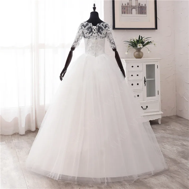 Simple OFF White Sweet Wedding Dress Delicate Embroidery Appliques O-Neck Bride Dress Ball Gown Cheap Plus Size Vestido De Noiva