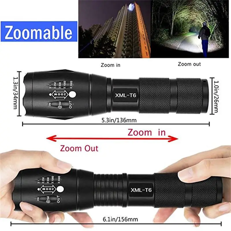 TMWT Super Bright XML-T6 IP67 10W Outdoor Camping Torch Light LED G700 Grade Zoom High Power military Tactical Flashlight
