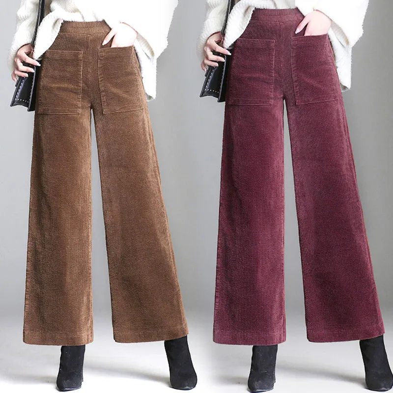 Pantalones de pana de pierna ancha para mujer, pantalón informal de cintura alta, holgado, hasta el tobillo, Palazzo coreano, talla grande, Otoño,