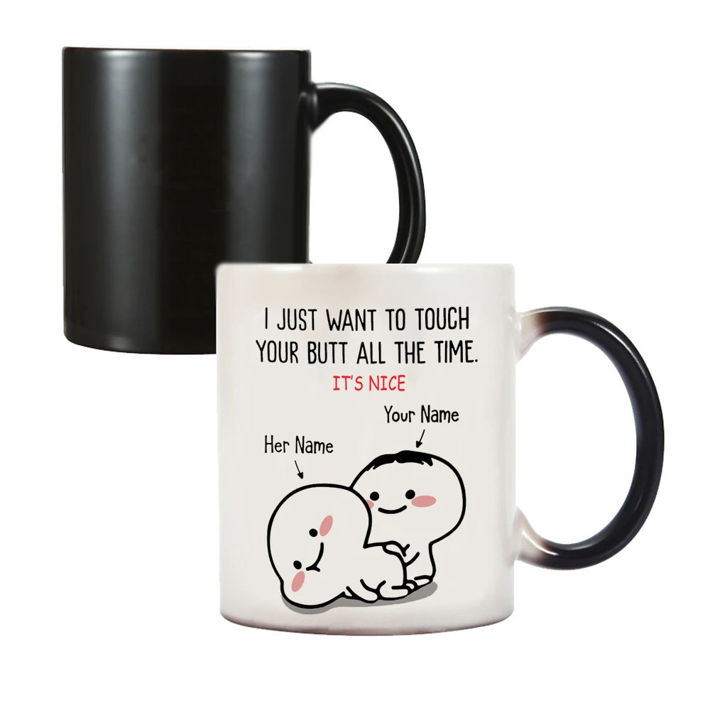 I just want to touch you all the time Funny Mug Personalised Mugs Heat Sensitive Color Changing Kids Coffee Cup