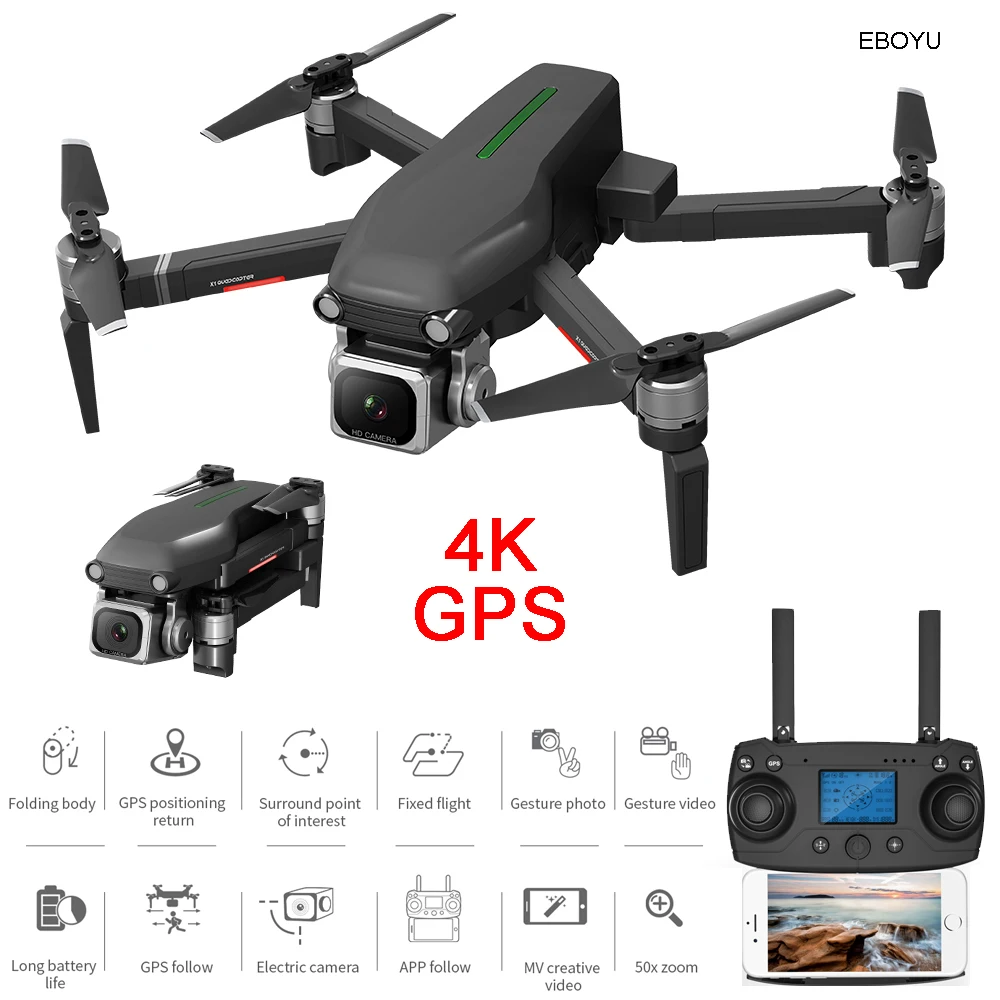 EBOYU X1 GPS RC Drone 5G WiFi FPV ESC 4K HD Front Camera +720P Down-Looking Camera Foldable Brushless Drone OF RC Quadcopter RTF