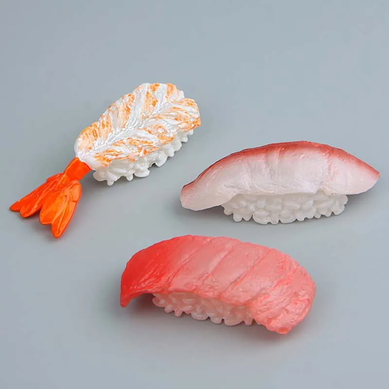 3Pcs/Lot Japanes Sushi Salmon Pork Shrimp Model Figures Toys Fridge Magnets Figurines Refrigerator Pastes Home Decor Kids Gifts