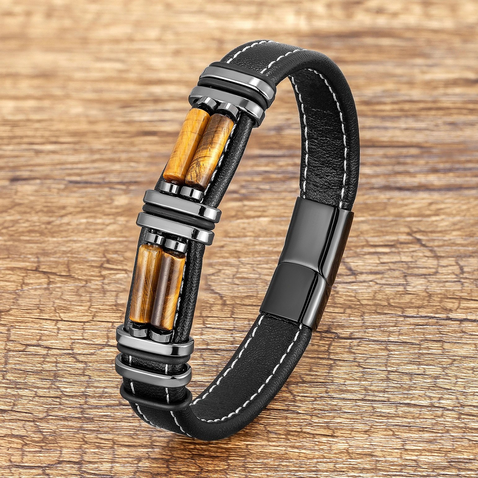 

7 Style Natural Stone Bracelet Classic Stainless Steel Accessori Round Tiger Eye Bracelet For Men Handmade Jewelry For Woman