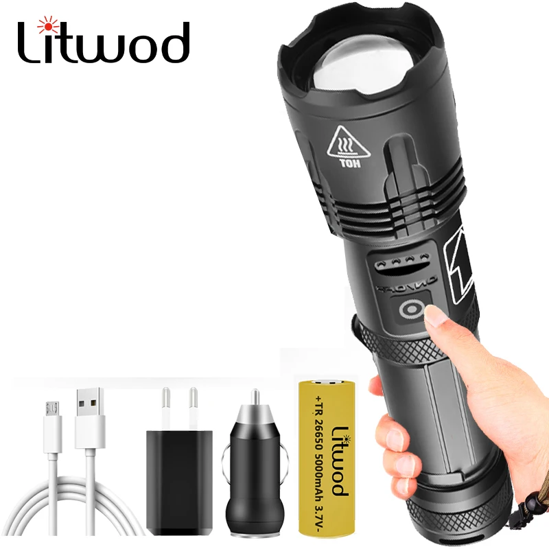 2,000,000LM Super Bright XHP180 Led Flashlight Zoomable Torch Usb Rechargeable 18650 or 26650 Battery Powerbank Function Lantern