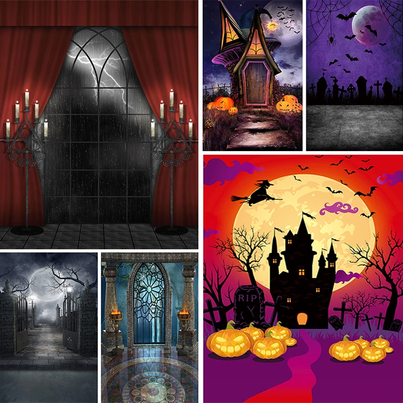 Allenjoy Halloween backdrop photography baby Castle Pumpkin Lantern Forest Moon Tombstone background Photo Studio Photophone