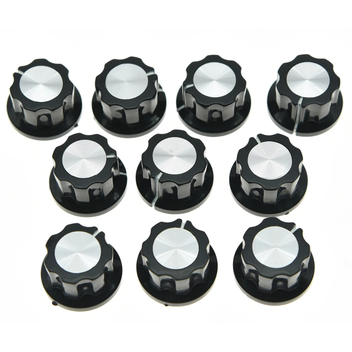 10pcs Black W/ Chrome Cap Effects Pedal Knobs Push on Knob Fits BOSS Effects Fluted Slide Potentiometer Knob