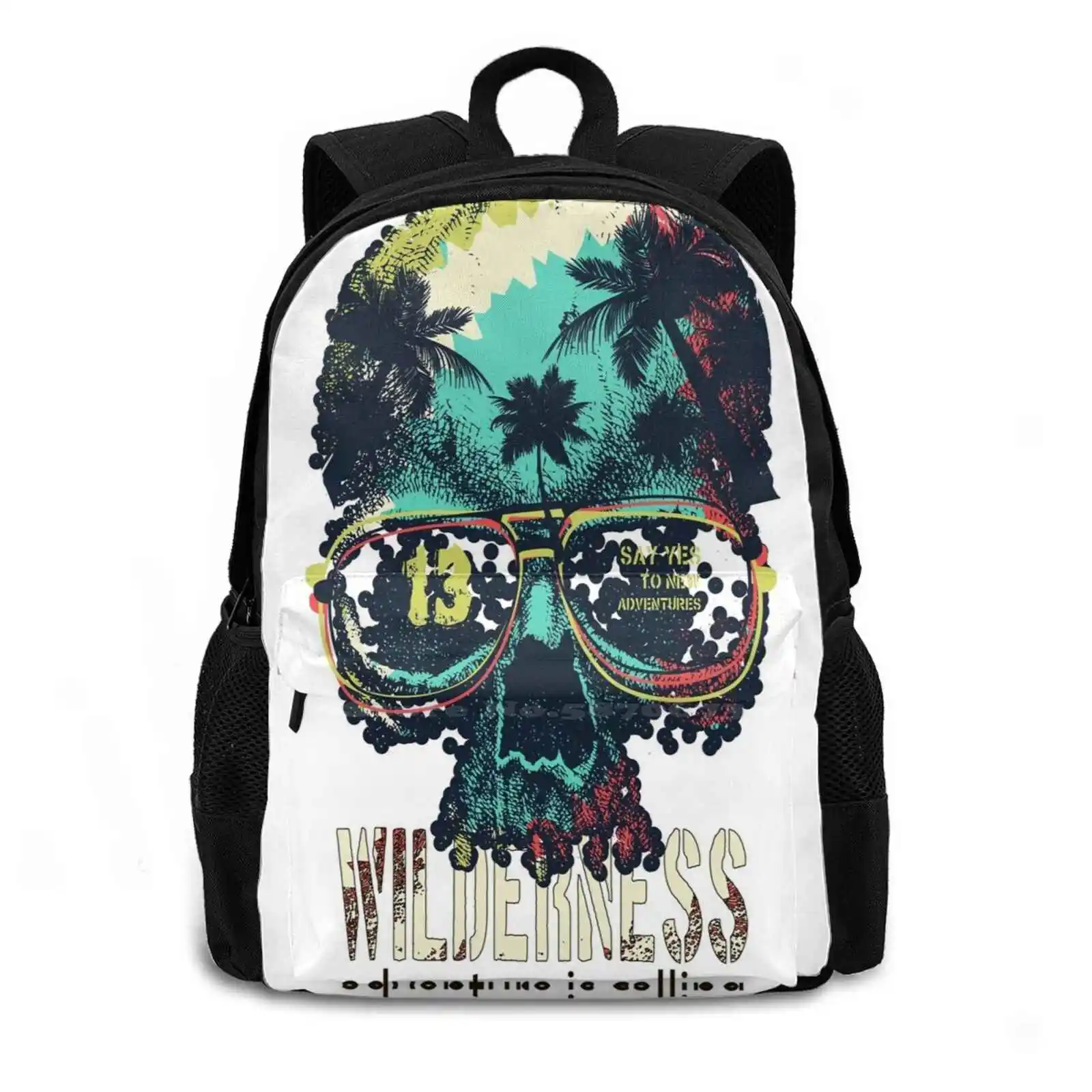 Wilderness Bag Backpack For Men Women Girls Teenage Island Wilderness Jungle Colorful Skull Bikers Skull 13 Lost In The Wild