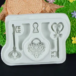 Golden Key Shape Silicone Mold, Ferramentas de Resina, Bolo, Sobremesa, Decoração de Renda, Chocolate DIY, Doces, Moldes Fondant, Cozimento De Cozinha