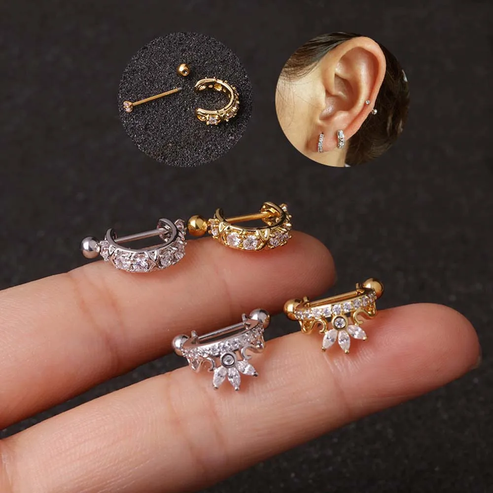 Stainless Steel Telinga Piercing Barbel dengan CZ Ring Tulang Rawan Helix Daith Benteng Lobe Anting-Anting Tindik Telinga Perhiasan 1Pcs