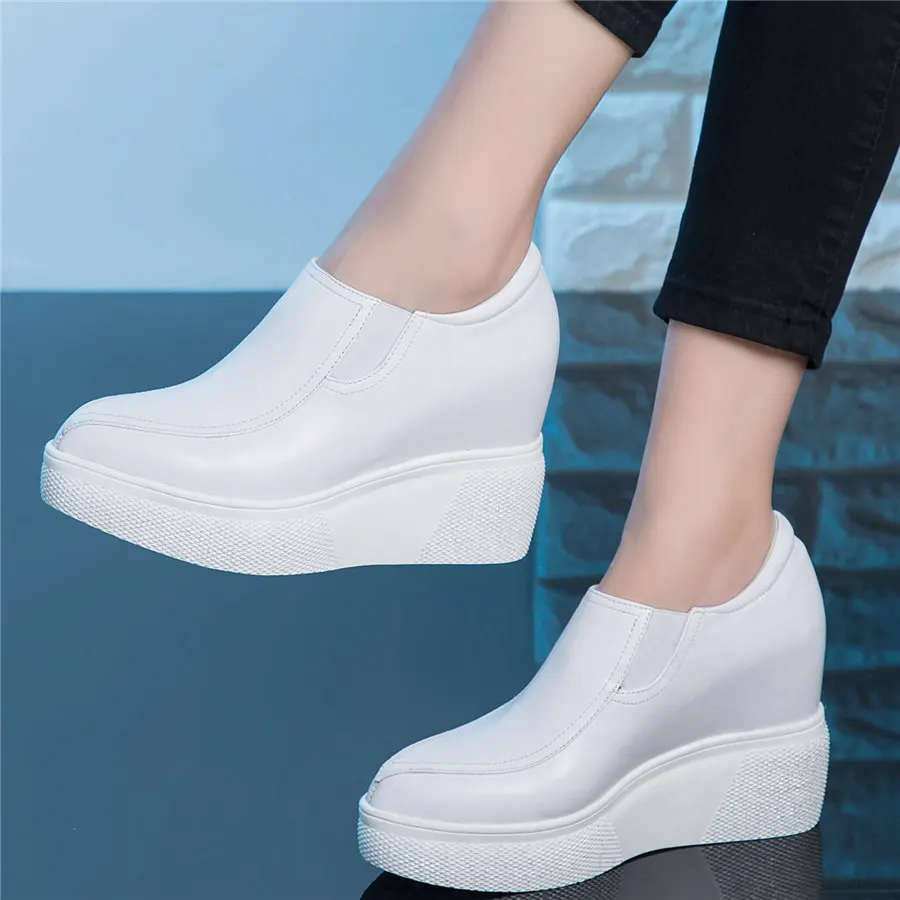 

Fashion Sneakers Women Genuine Leather Wedges High Heel Vulcanized Shoes Female Pointed Toe Pumps Casual Shoes Low Top Trainers