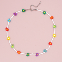 Go2Boho Y2K Style Daisy Flower Beaded Necklace for Women - Colorful Collar with Stainless Steel Clasp - Fashionable Jewelry