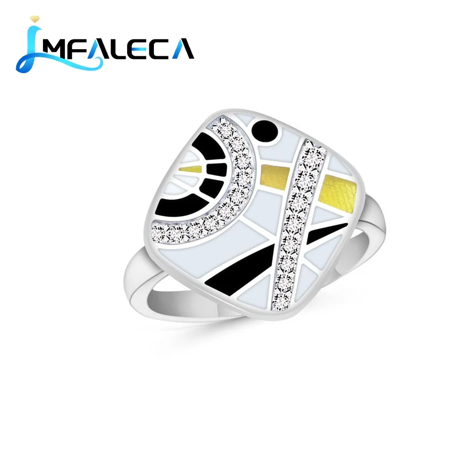 

LMFALECA Fashion 925 Silver Ring Jewelry for Women Multicolor Enamel CZ Cocktail Ring Luxury Party Gift Jewellry Dropshipping