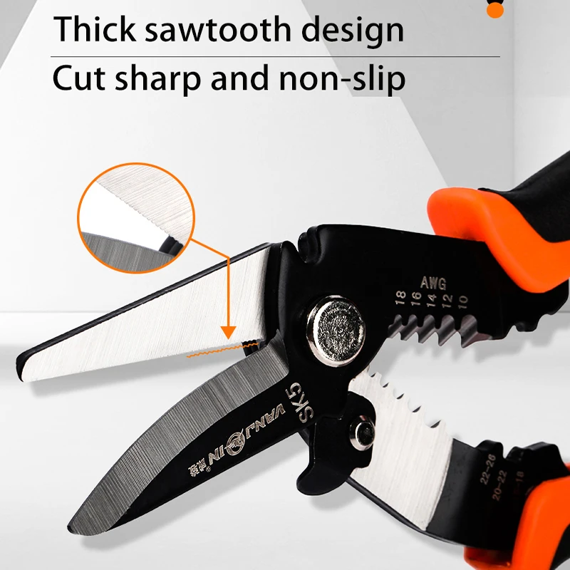 Vanjoin Metal Cutting Scissors Multifunctional Electrician Wire Cutters Stripping Pliers Crimp Terminal Metal Shears Hand Tools