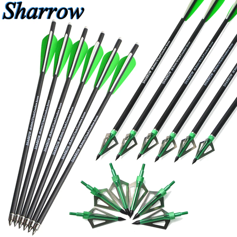 6/12/20Pcs 16/17'' Carbon Arrow ID7.6mm for Crossbow Hunting,Equipped Steel Tip Point Broadheads and Blade Hunting Arrow Heads