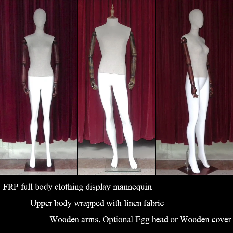 With wood arm Cloth body garment show Linen Mannequin FRP material Adult men or women clothes Full-body window display dummy