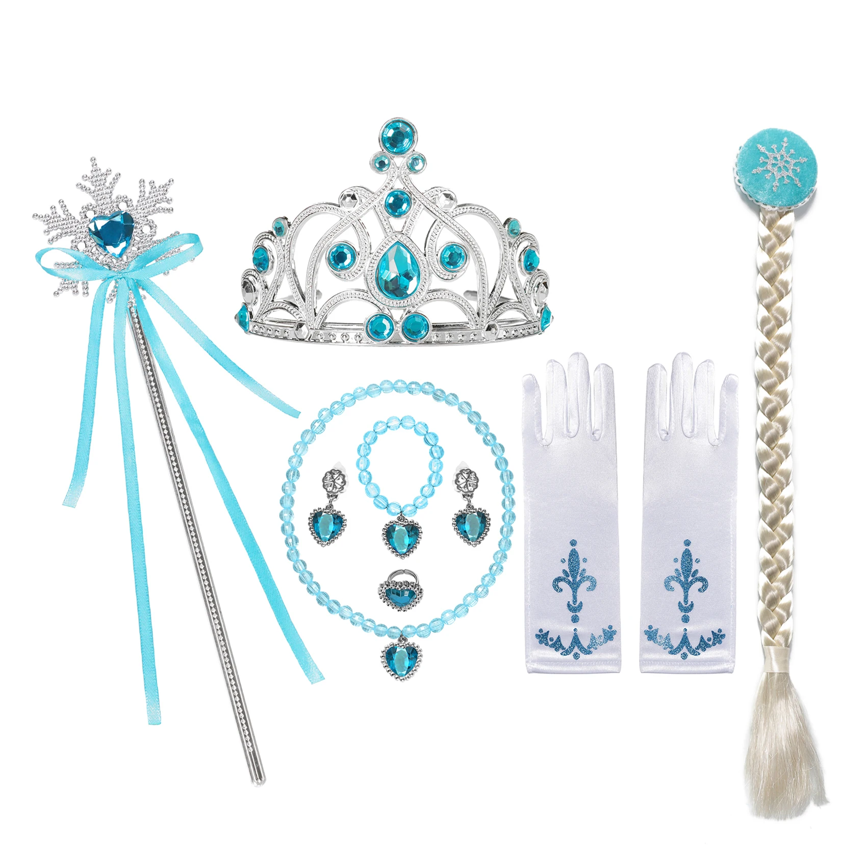 Girls Anna Elsa Cospaly Sets Crown Magic Wand Necklace Wig Gloves Accessories Earring Bracelet Sleeping Beauty Belle Party Gift