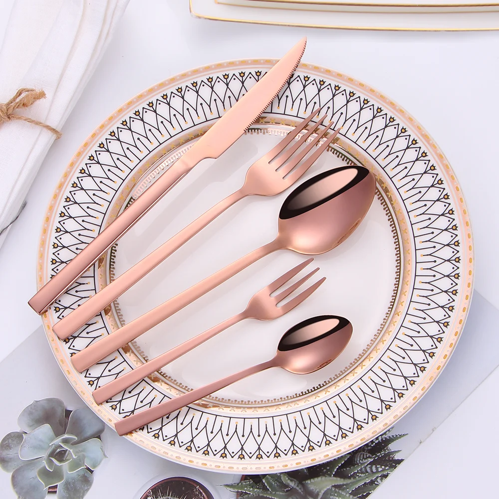 

Rose Gold Cutlery Set Stainless Steel Cutlery Complete Tableware Sets Fork Spoon Knife Dinnerware Sets Forks Knives Spoons