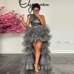 faldas largas Chic Long Tulle Skirts Women Glitter High Low Tulle Skirt Maxi Gray Lady Skirt Ruffle