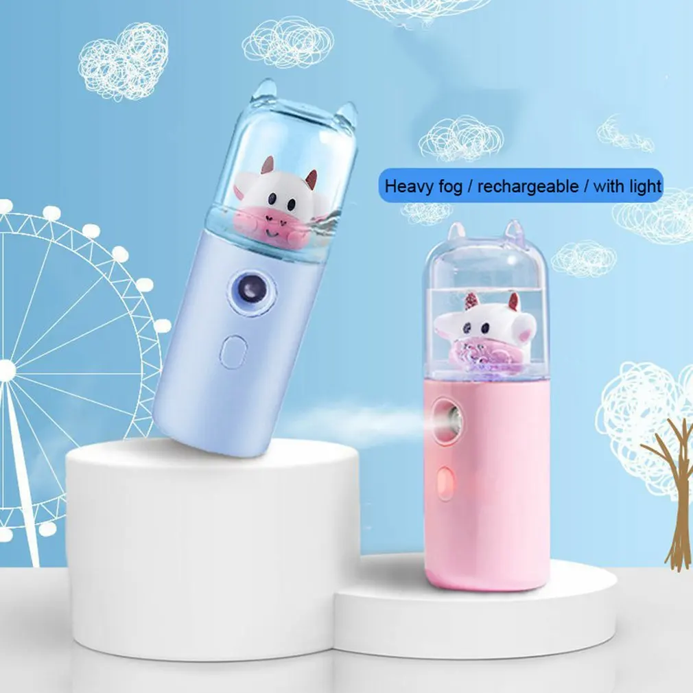 Cute Cow umidificatore portatile trucco femminile strumento di rifornimento dell'acqua palmare USB donne profumo alcool Nano spruzzatore