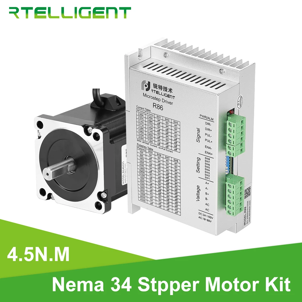 Nema 34 Stepper Motor Kit 86mm 4.5N.m 6.0A 4-lead Cable 12.7mm/14mm Shaft Stepper Motor Kit for CNC engraving milling machine