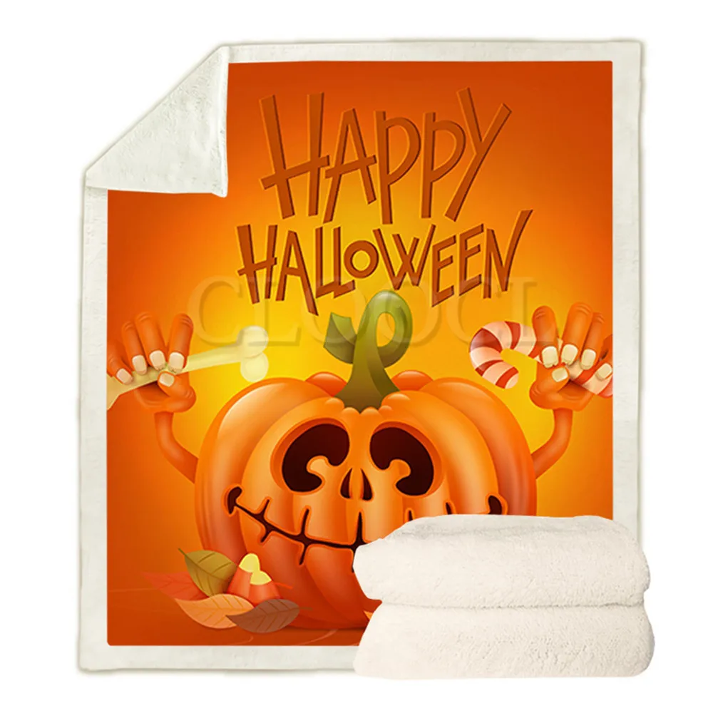 

HXHalloween Blankets Happy Halloween Pumpkin Printed Plush Quilts Gifts For Girls Boys Keep Warm Casual Blankets