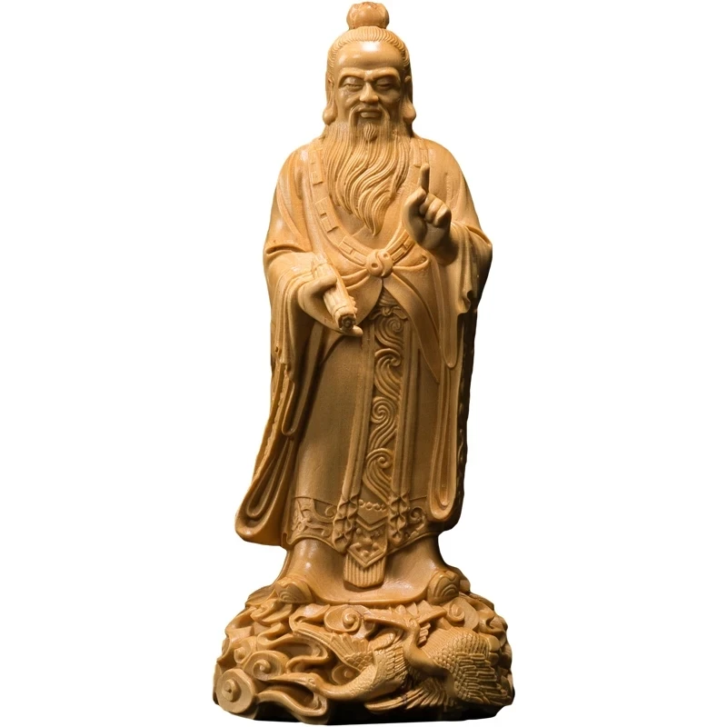 

Boxwood 18CM Laozi Sculpture Taoism Saint Wood Statue Feng Shui Lao Tzu Historical Figure Home Decor