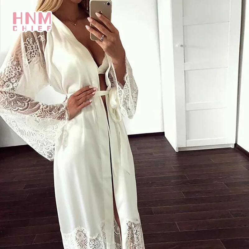 HNMCHIEF Women Pajamas Coat Robe Silky Women Floral Bathrobe Kimono Lace Sleep Robe Long Wedding Bridesmaid Silk Bride Summer