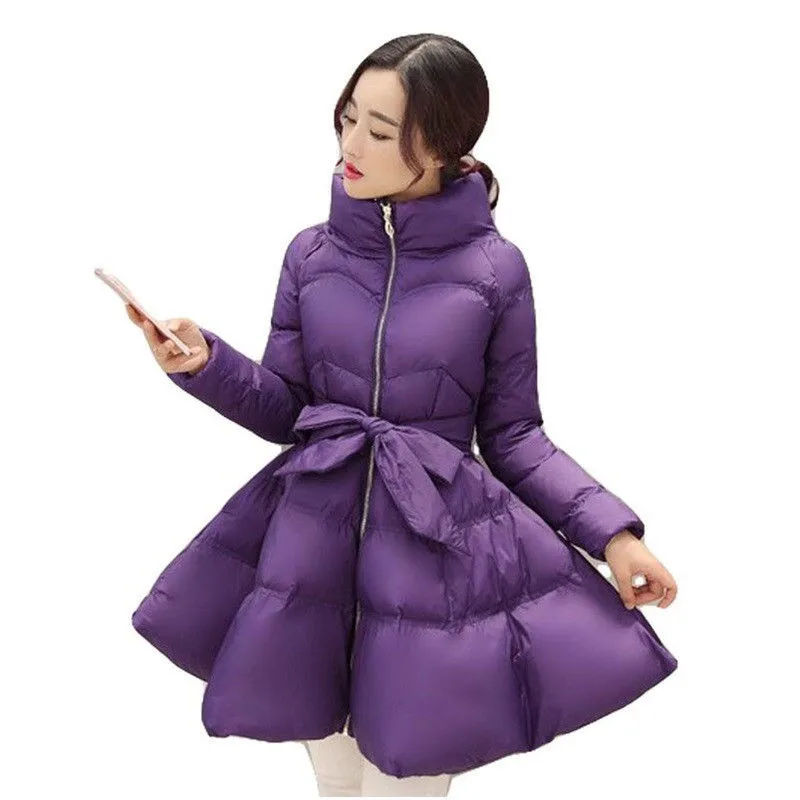 2023 New Fashion Winter Coats Women Warm Outerwear Cotton Padded Jackets Womens Clothing Zipper Belt Parkas Manteau femme xa232