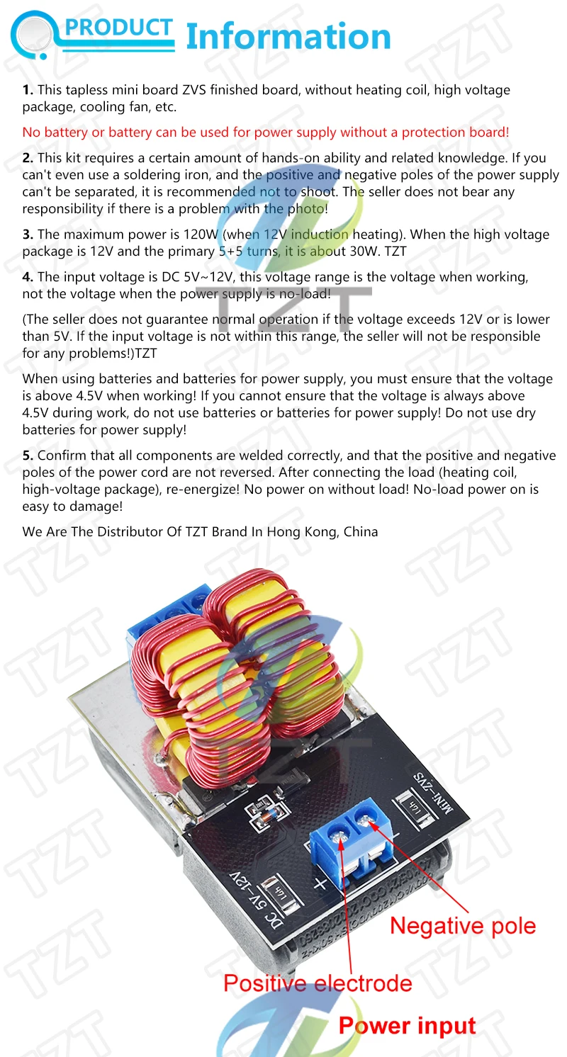 TZT DC 5-12V Mini ZVS Niederspannungs-Induktionsheizungs-Netzteilmodul Induktionsheizungsplatine für Induktionsheizung mit Spule – Detail 1