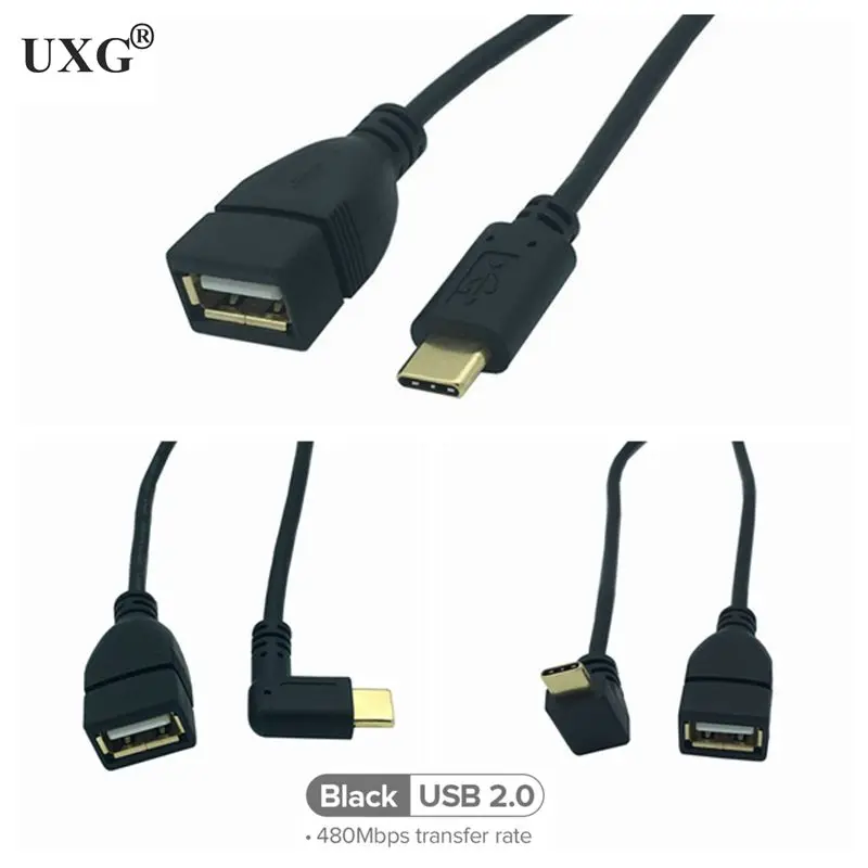 USB C Elbow 90 Degree To USB OTG Cable USB Type C Male To USB 2.0 Female Cable Adapter For Mac Pro Samsung S9 Type-C Adapter