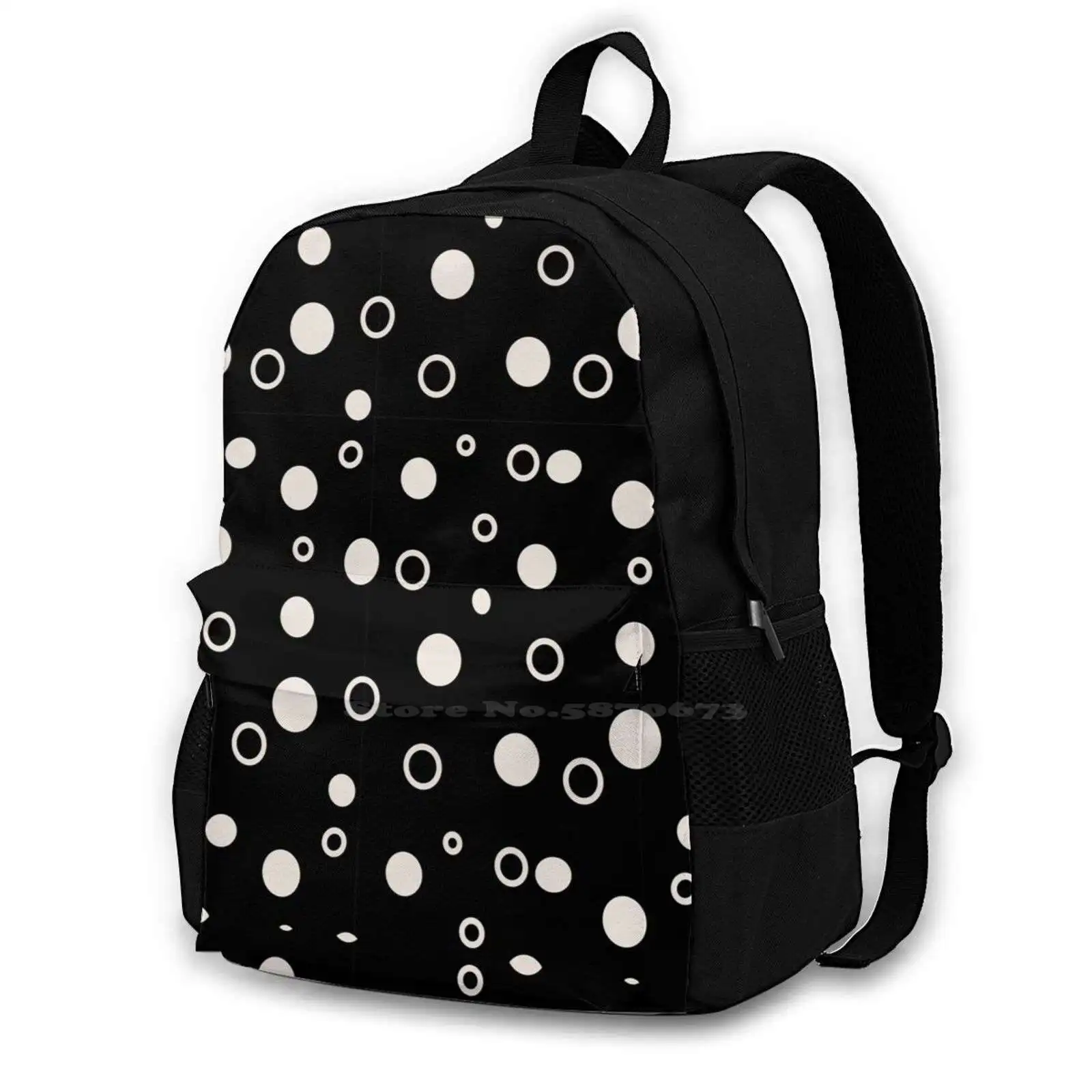 Bubbles Hot Sale Schoolbag Backpack Fashion Bags Dots Black White Peach Circles Bubbles Repeat Light And Dark