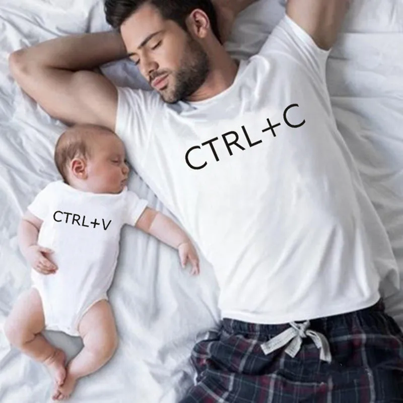 Family Matching Clothes Ctrl+C and Ctrl+V Father Son T Shirt Family Look Dad T-Shirt Baby Bodysuit Family Matching Outfits Gift