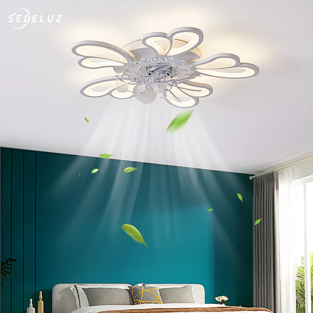 Modern Ceiling Fan Light With LED Lamp Remote Control And Mobile Phone App Function Is Applicable To Bedroom And Living Room
