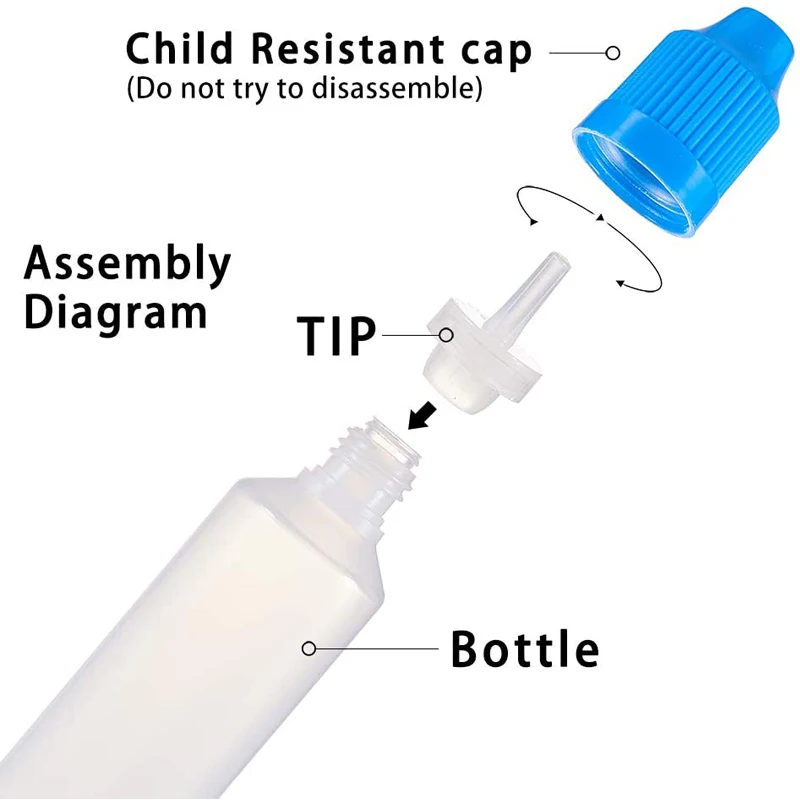 100 peças 30ml ldpe garrafa conta-gotas de plástico macio com tampas à prova de crianças e pontas finas para cola diy artesanato e suco