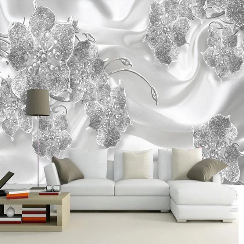 Custom Mural Wallpaper 3D Stereo Jewelry Flowers Silk Wall Paper Living Room TV Sofa Luxury Home Decor European Style Wall Mural