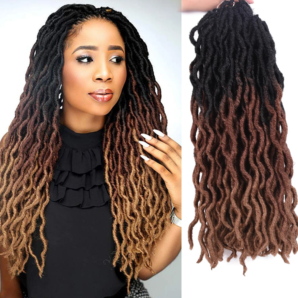 18inch Nu Locs Crochet Hair Braids Goddess Faux Locs Curly Synthetic Ombre Braiding Hair Pre Loop Wavy Gypsy 