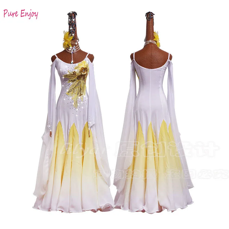 

Custom made Ballroom Dresses Sexy long sleeves Stage Waltz Dancing Big Swing Dress Women Ballroom Competition Dance Costumes