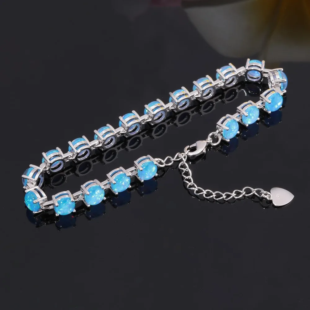 CiNily  Pink Blue White Fire Opal Stone Fine Chain Link Bracelest Silver Plated Bohemia Boho Spring Jewelry Gifts Girl Woman