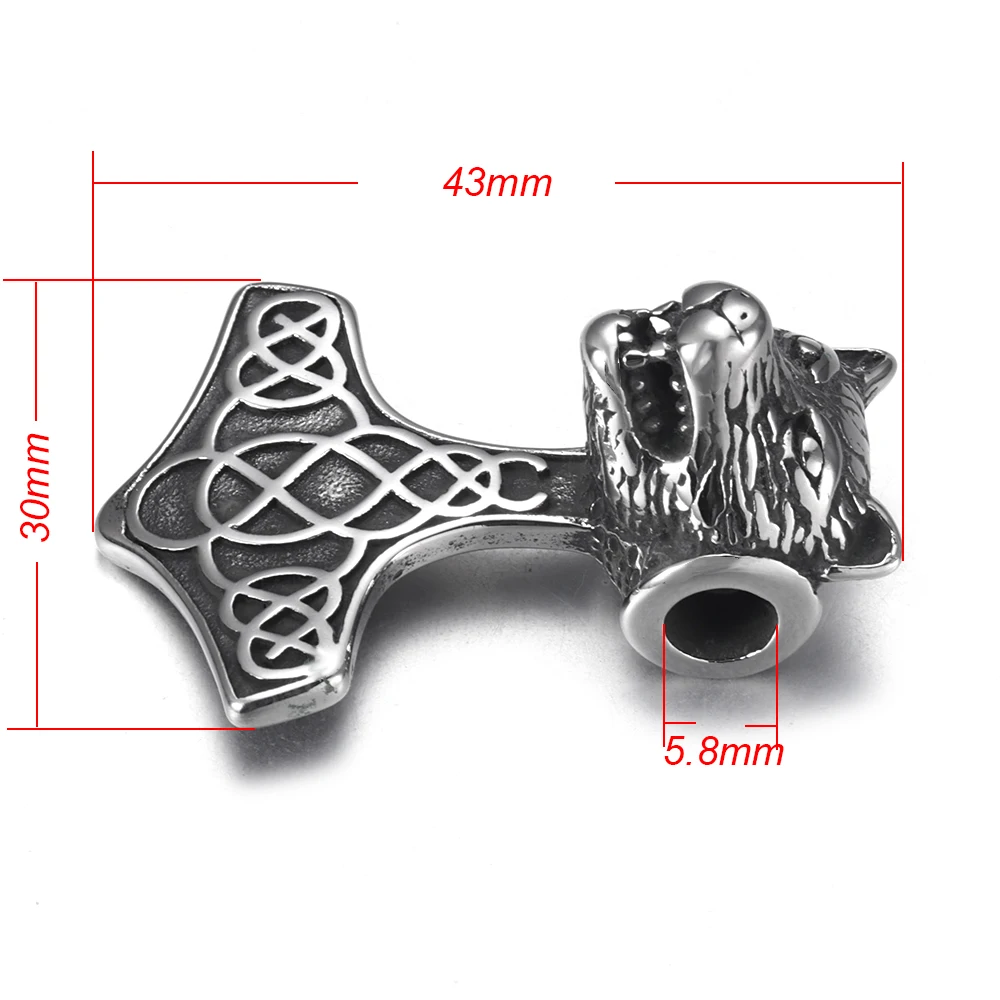 Stainless Steel Viking Axe Wolf Pendant Hole 5mm for DIY Jewelry Parts Men\'s Necklace Pendants Jewelry Making Accessories