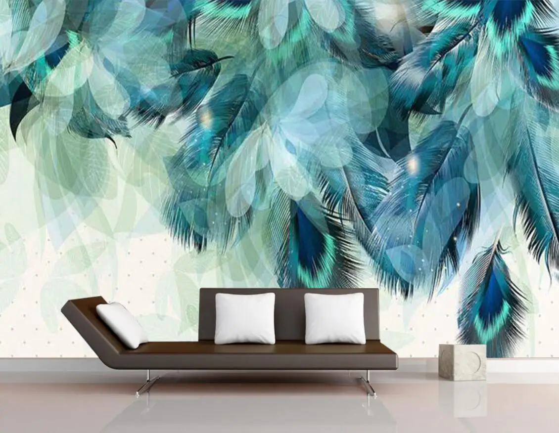 

Custom size wallpaper peacock feather decorative painting Home decor Living room bedroom feather background walls 3d wallpaper