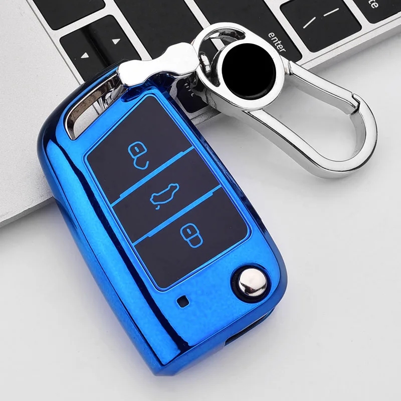 1pcs Soft TPU Car Key Case Cover For VW Volkswagen 17 18 Passat Golf GTI Flip Key Protective Shell