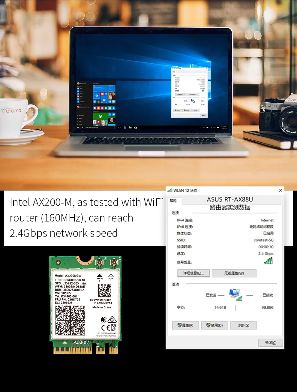 Módulo adaptador inalámbrico Mini PCI-E Wifi 6 tarjetas, banda Dual AX200 NGFF M.2 AX200NGW, Bluetooth 2974 5,1 AX, Wifi, 802,11 Mbps