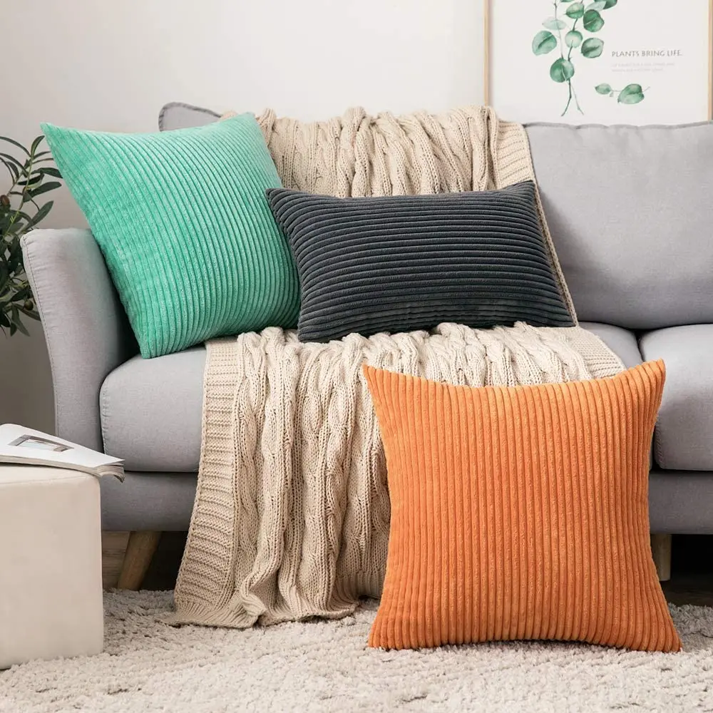 Supersoft Cord-Kissenbezug, einfarbig, gestreift, Dekokissenbezüge, dekorativer Kissenbezug für Sofa, Bett, Wohnzimmer, Dekoration – Detail 4