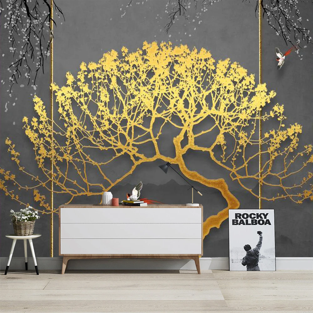 

Custom 3D Photo Wallpaper Chinese Style Golden Abstract Tree Mural Wallpapers For Living Room Bedroom TV Background Home Decor