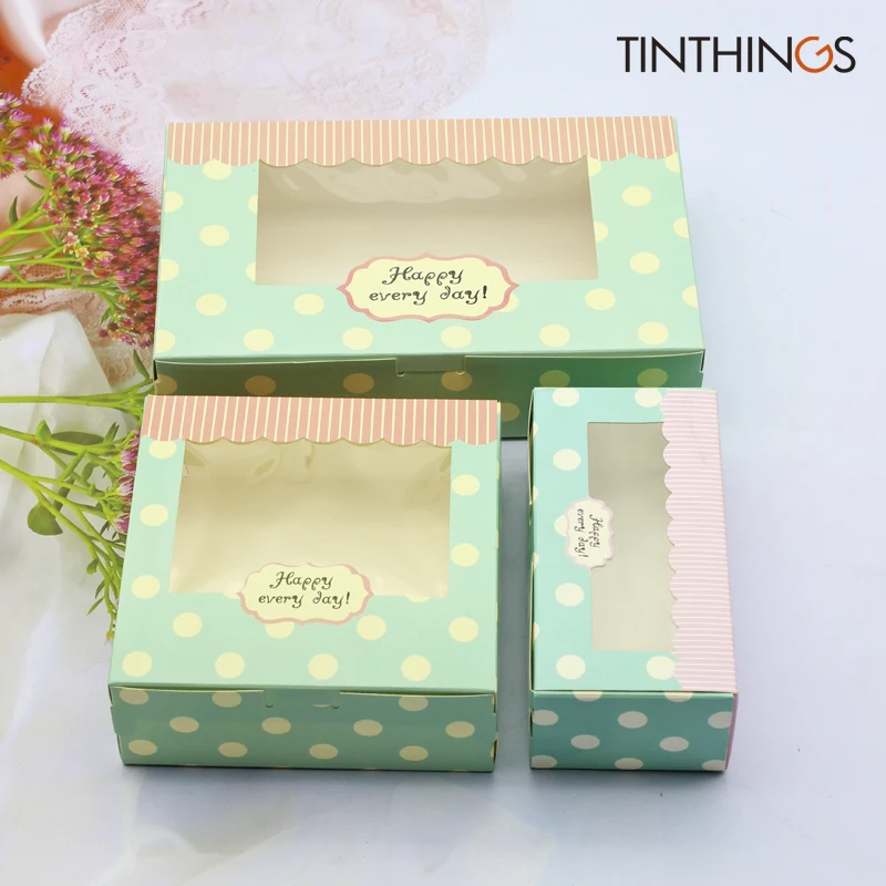 

20PCS Gift Box With Window Green Dots Wedding Birthday Party Favors Candy Cake Chocolate Food Gift Packing Paper Boxes Cardboard