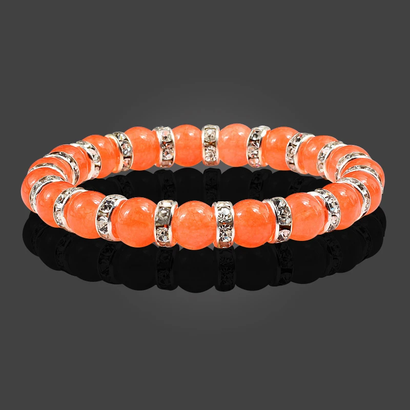 Prayer Natural Stone Bright Orange Beads Bracelet Elastic Rhinestone Rope Men Women Bracelet Bangles Yoga Handmade Jewelry Gift