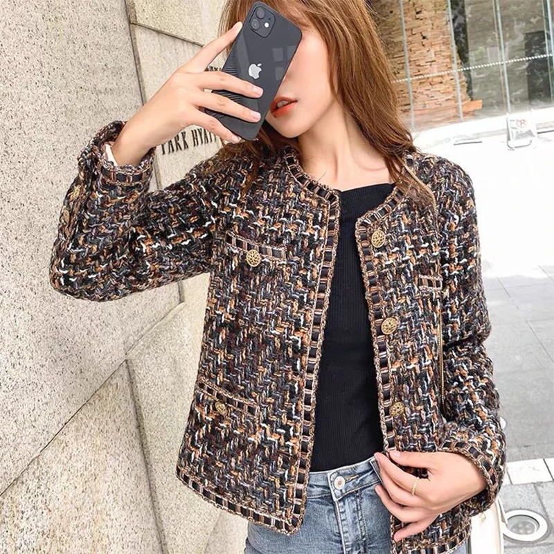 Winter Tweed Suit Jacket Women O-Neck Long Sleeve Button Up High Street Vintage Elegant Harajuku Traf  Designer Ladeies