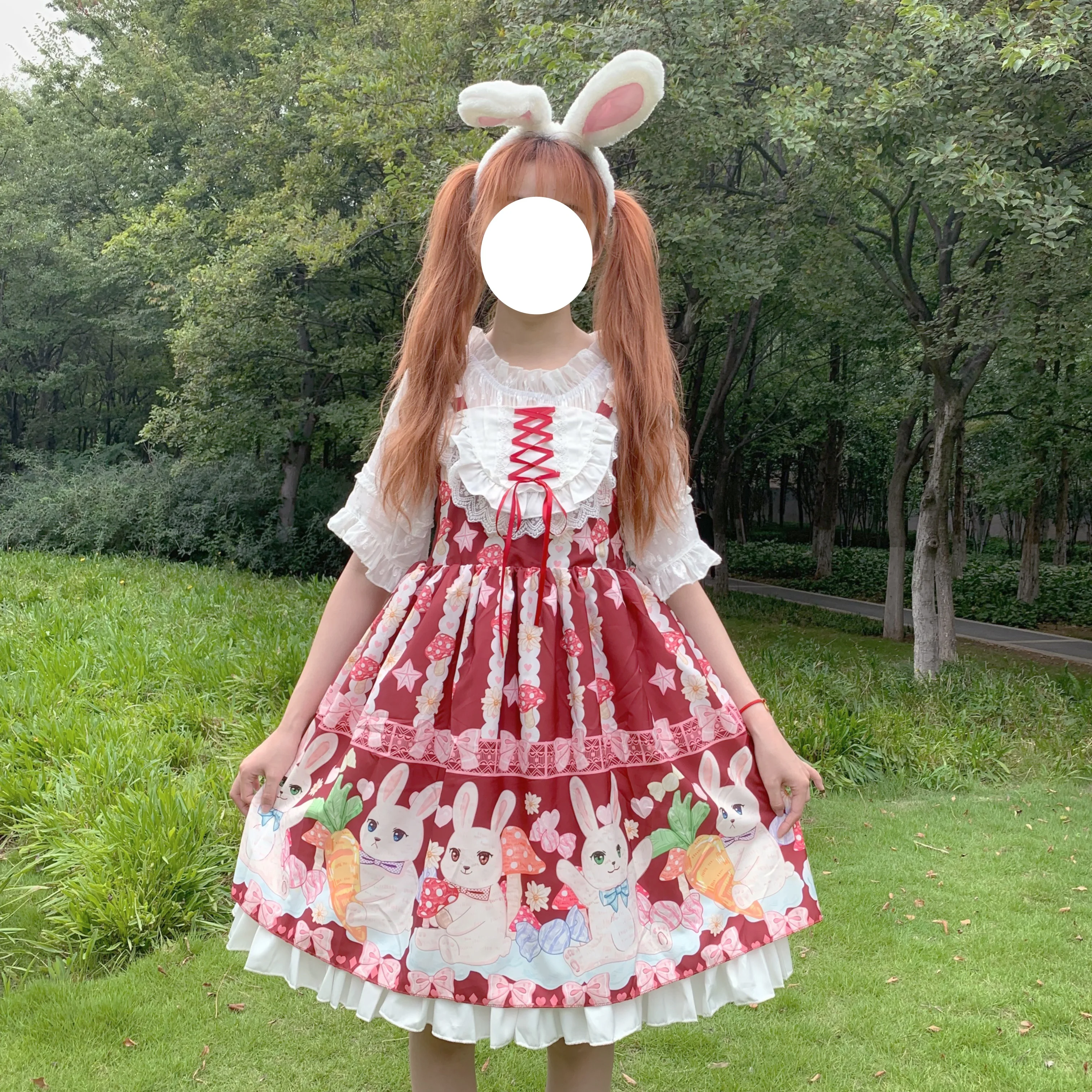 

Kawaii Japanese Original sweet Lolita dress women mushroom bunny lace Sleeveless dress tea party renaissance lolita blouse