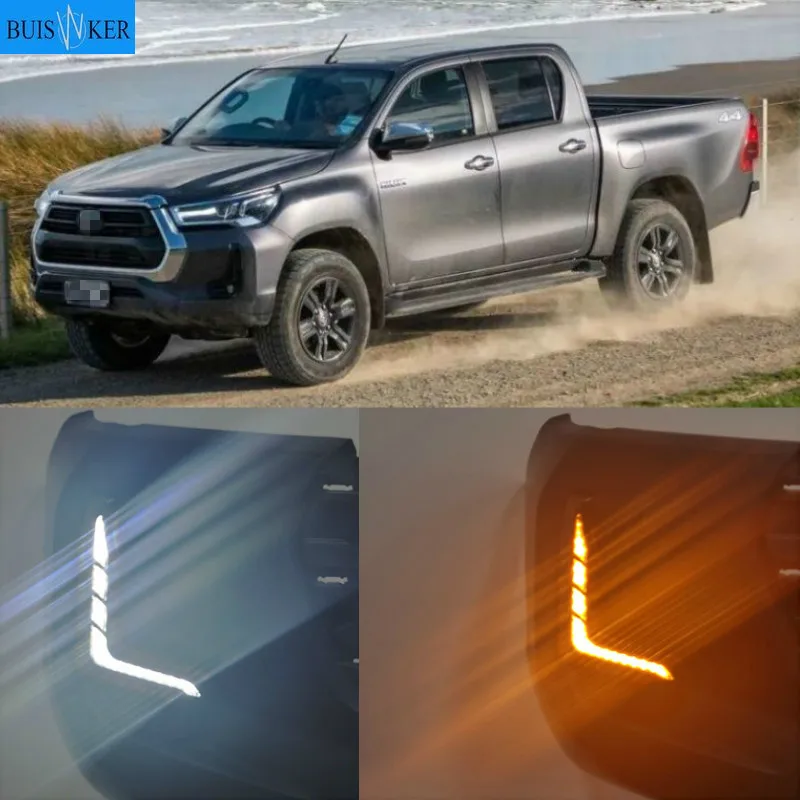 

LED DRL Day Light for Toyota Hilux Revo 2020 2021 Daytime Running Light Fog Lamp Bezel with Dynamic Sequential Turn Signal